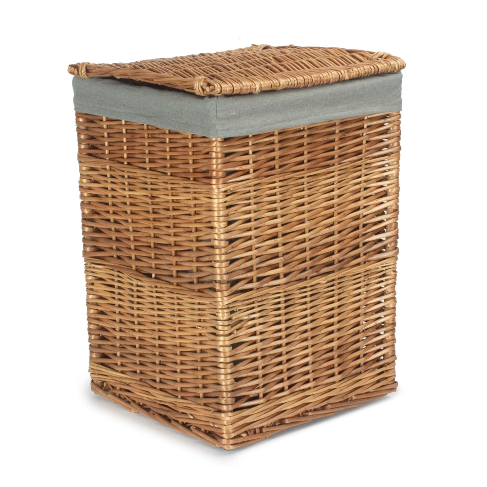 Light Steamed Square Laundry Basket With Grey Sage Lining | Small