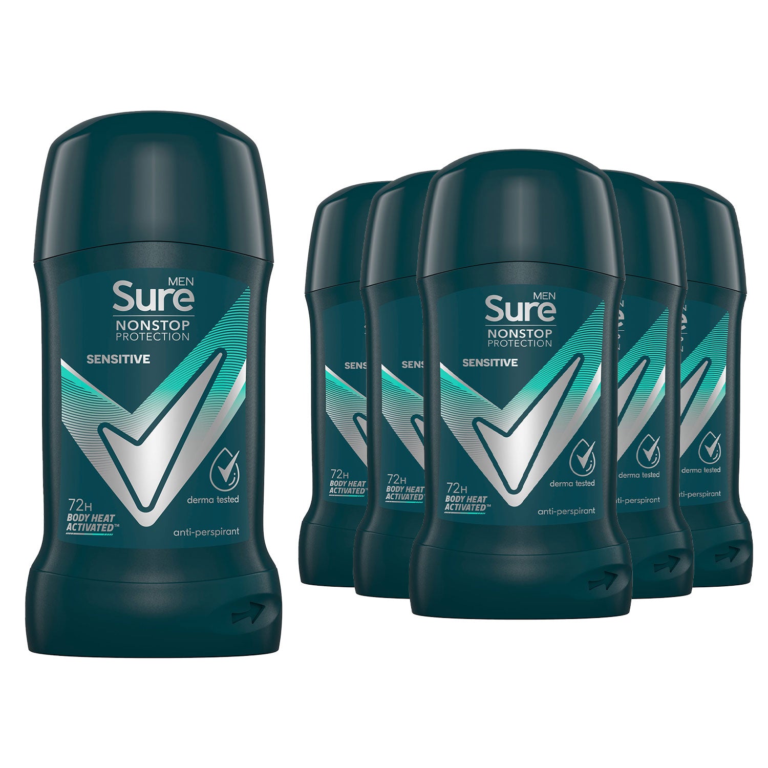 Men Antiperspirant Deodorant Stick Sensitive 72h Nonstop Protection, 6pk, 50ml | 6