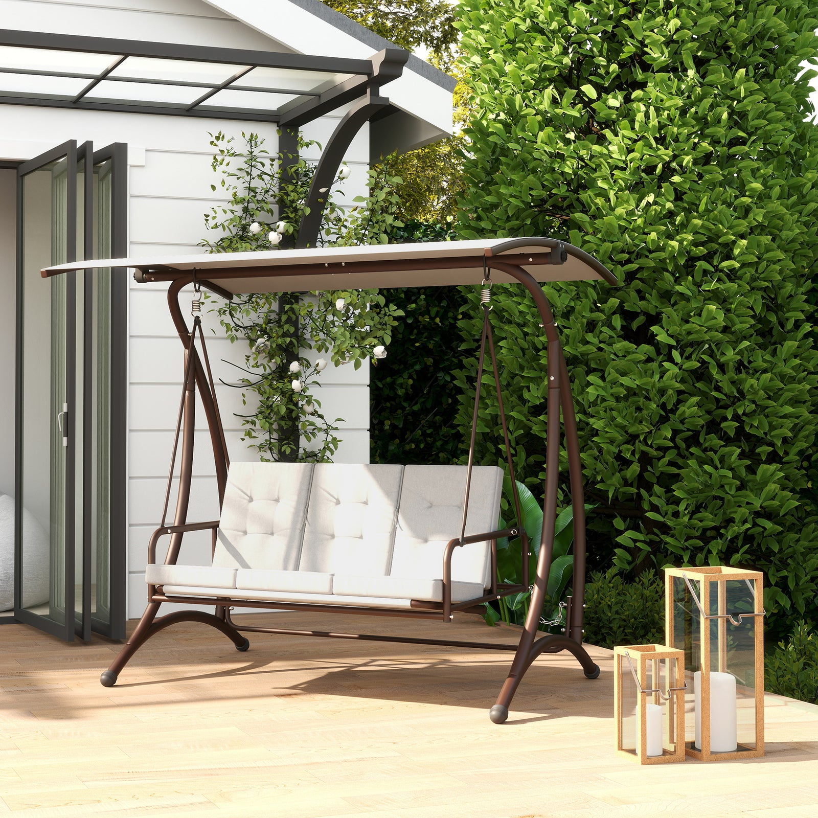 3 Seater Garden Swing Seat Bed With Adjustable Canopy