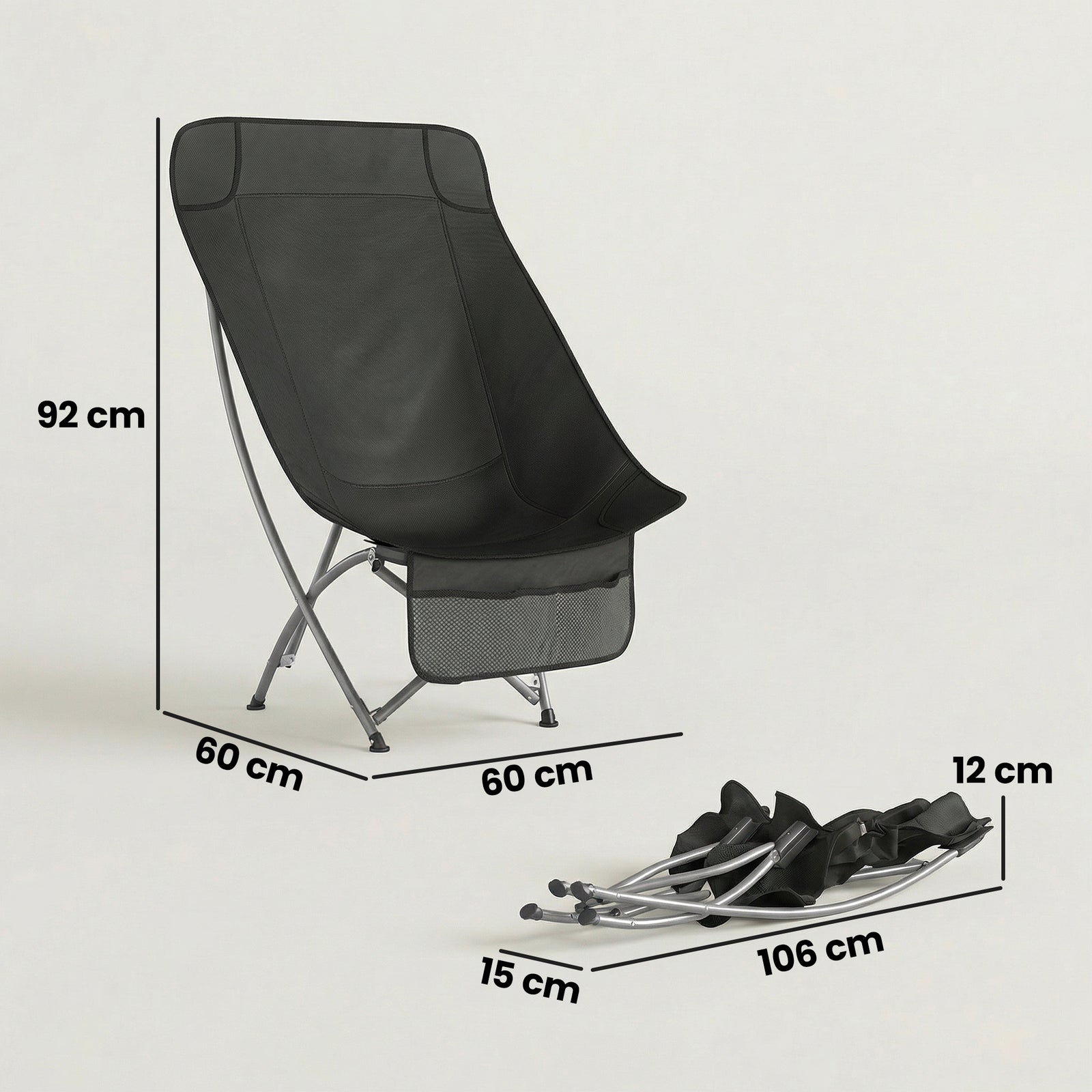 Camping Chair Portable With Side Pocket | Black