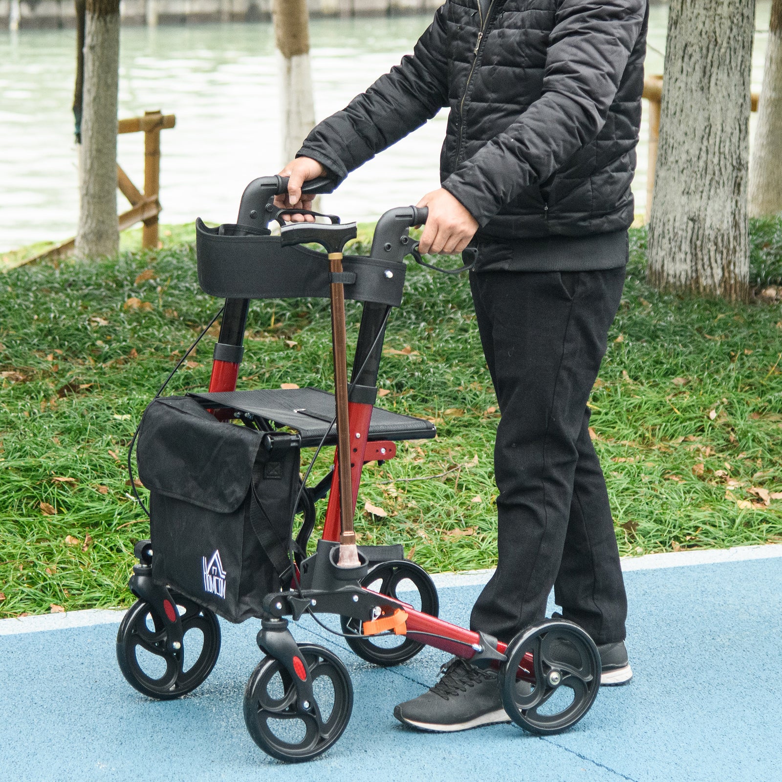 4 Wheel Rollator Walker With Seat And Bags Adjustable | One Size | Red