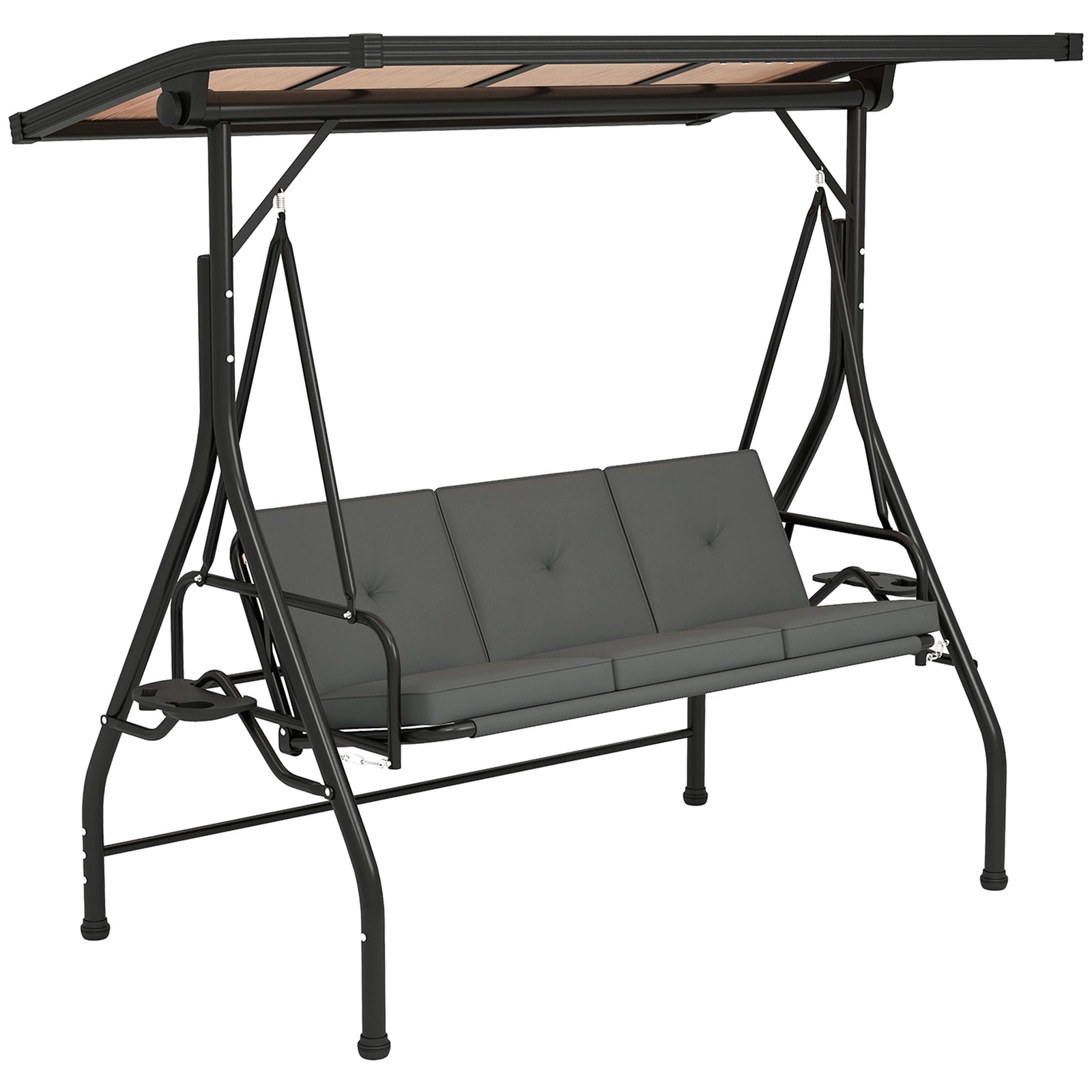 3 Seater Garden Swing Seat Bed, Convertible Swing Chair | Dark Gray