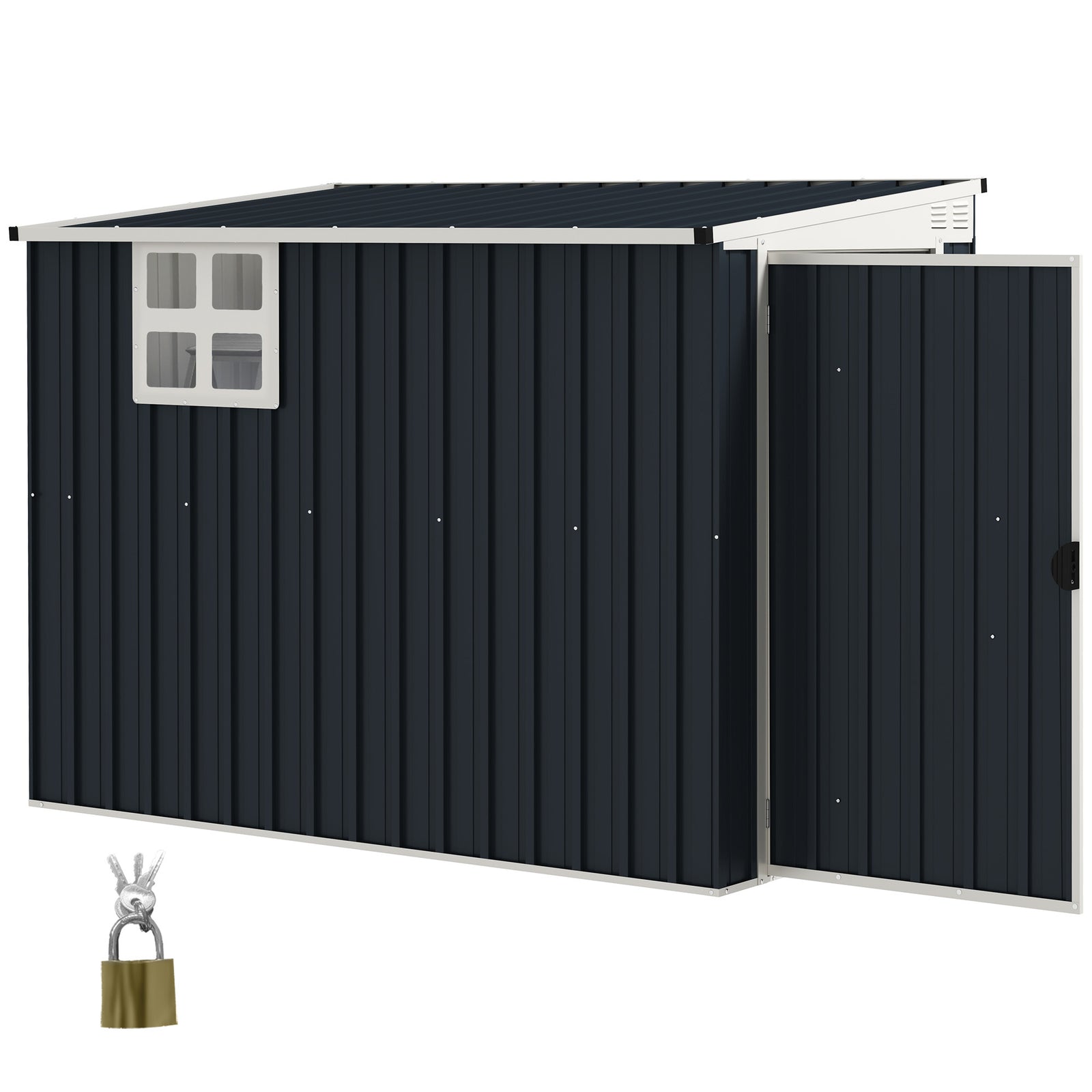 7.6 X 4ft Outdoor Garden Storage Shed With Window | Dark Grey