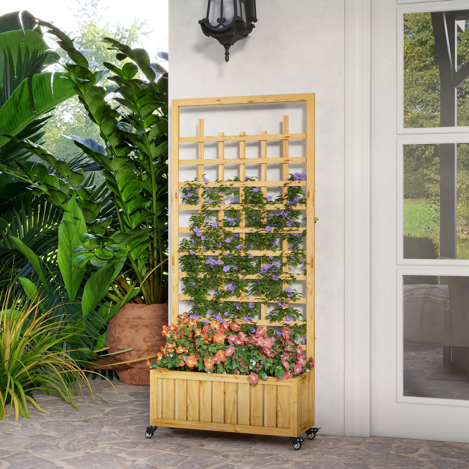 Wooden Trellis Planter With Wheels & Bed Liner