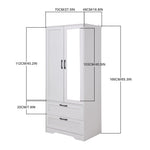 2-door Wardrobe With Drawers & Mirror | One Size | White