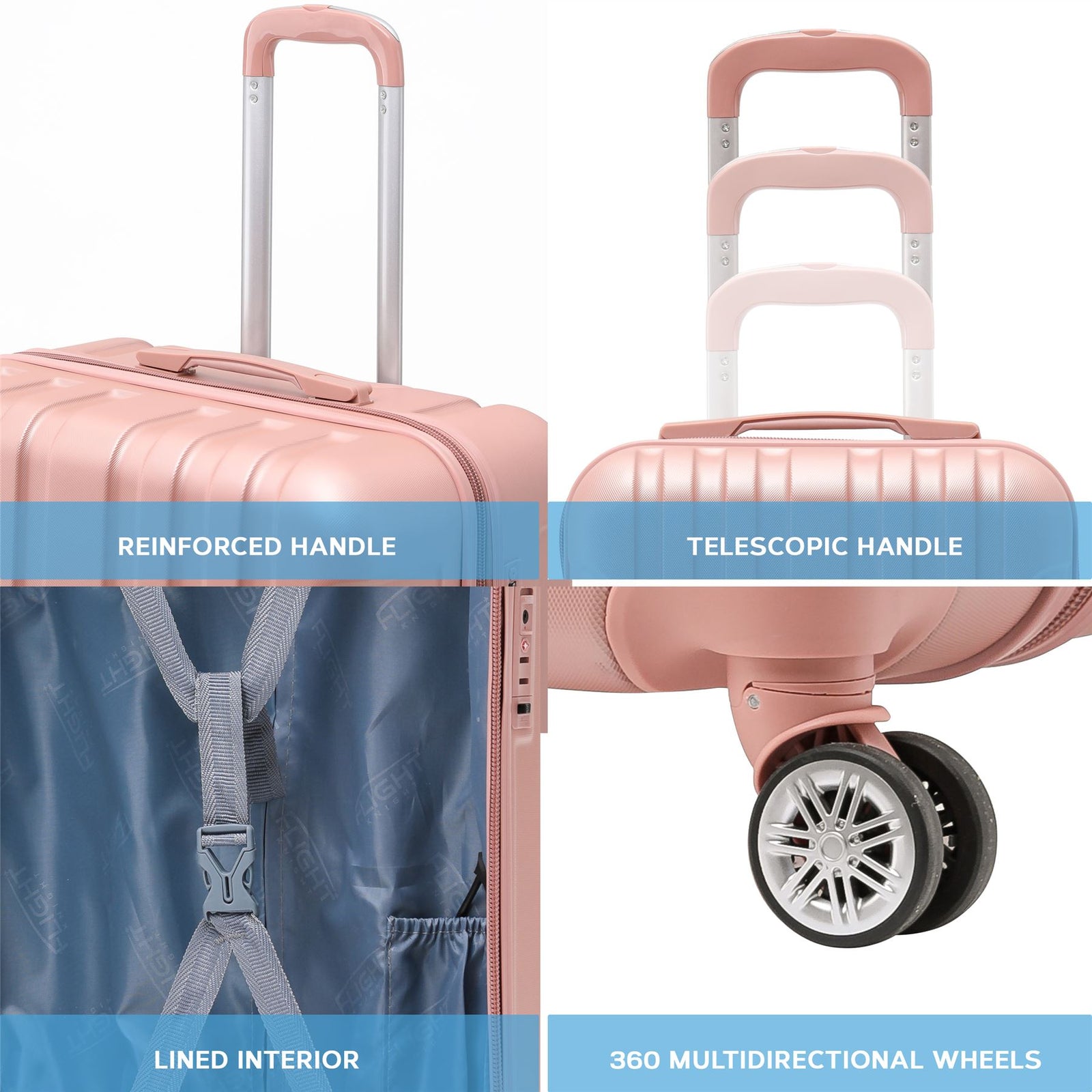 55x35x20cm Cabin Carry Bag Hard Shell Suitcase 100+ Airline Approved | Cabin | Rose Gold