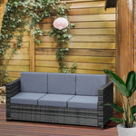 Rattan Garden Furniture Weave Wicker 3-seater Sofa W/cushion | Gray