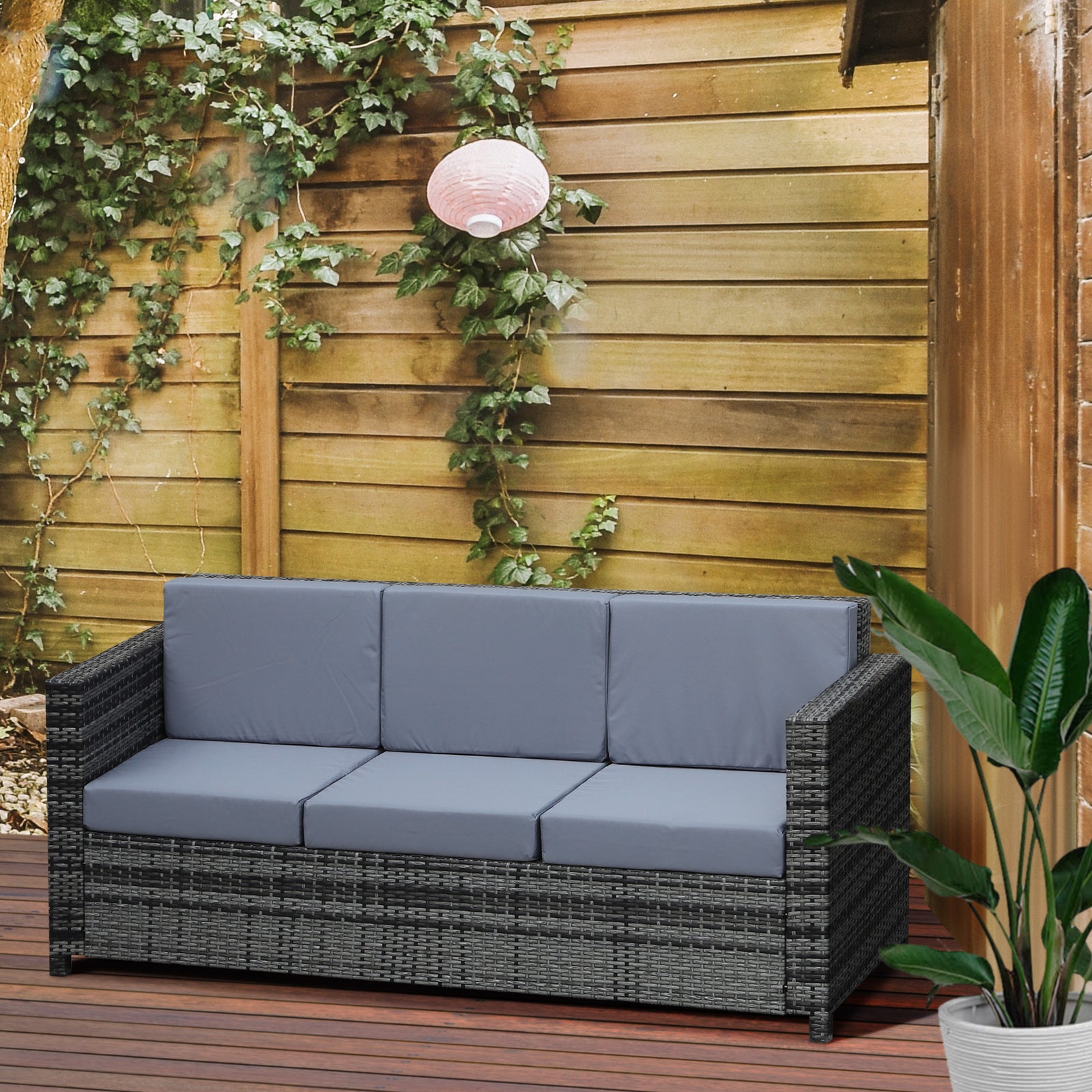 Rattan Garden Furniture Weave Wicker 3-seater Sofa W/cushion | Gray