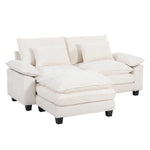 Chenille Sectional Sofa With Ottoman And Lumbar Pillows | White