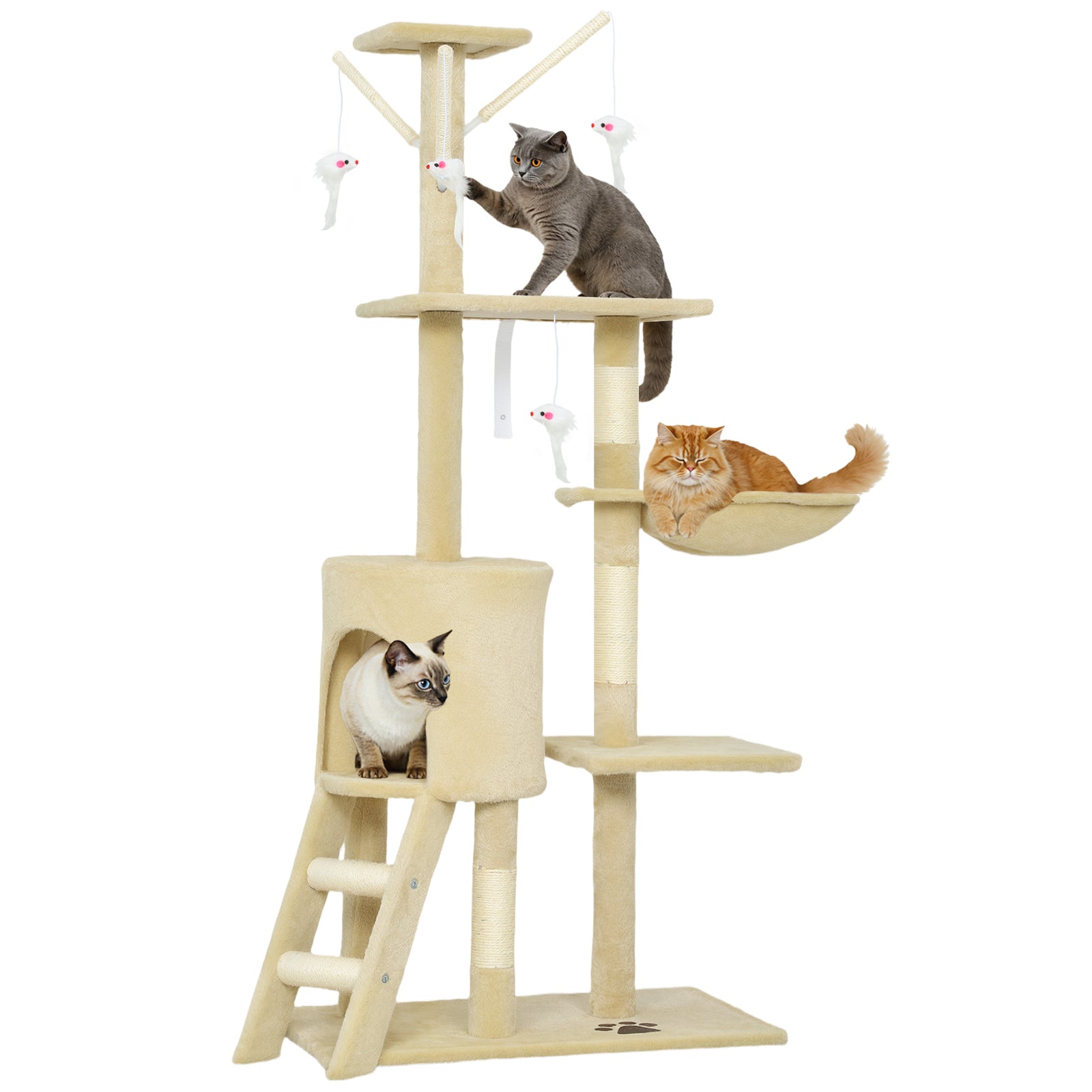 Cat Tree For Indoor Cats, 134cm Scratching Post Climbing Tower | Beige