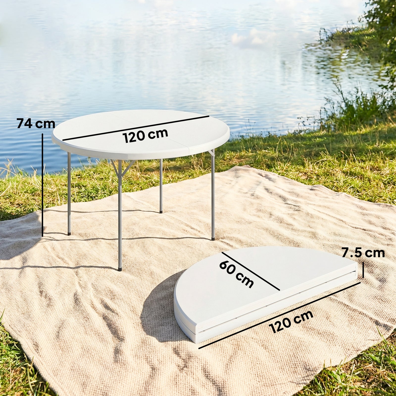 Outsunny 4ft Picnic Table Folding Heavy Duty, White