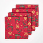 Red Reindeer Christmas Napkins, Set Of 4