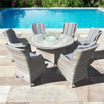 Knightsbridge Xl Rattan 6 Seat Firepit Dining Set | Dove Grey