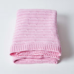 Combed Cotton Cable Knit Throw | 130cm x 170cm | Pink