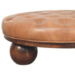 Sfera Coffee Table – Solid Mango Wood & Tufted Leather Statement Piece