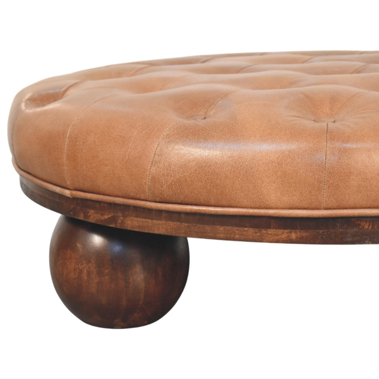 Sfera Coffee Table – Solid Mango Wood & Tufted Leather Statement Piece