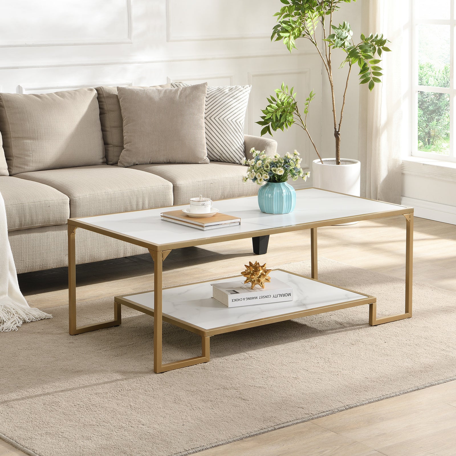 Aether Rectangular Coffee Table With Shelf