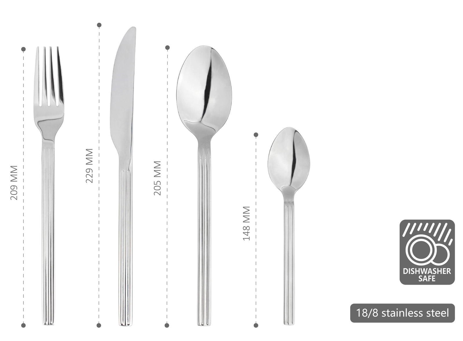 Cutlery Set Fork Spoon Sets Anydate Nordic Stripes | Set of 16 | Silver