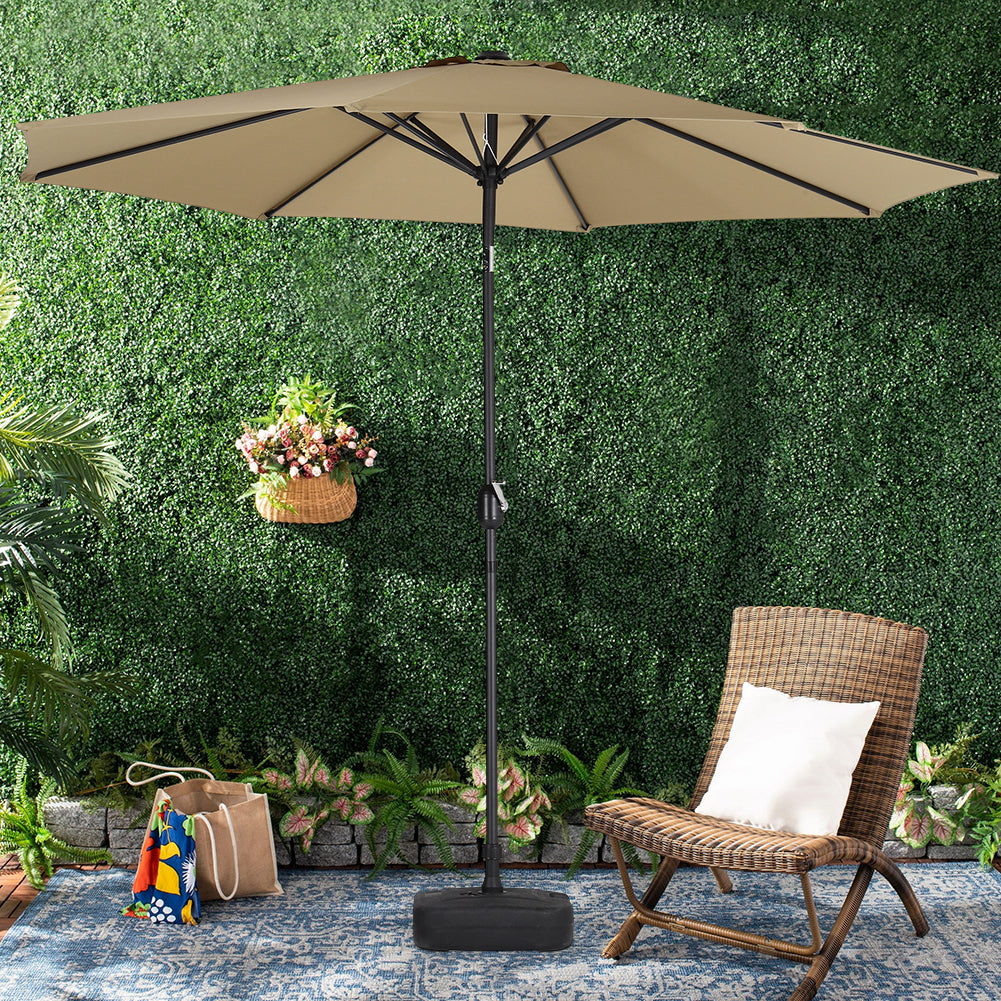 3m Garden Parasol Adjustable Tilting Parasol With Crank Handle With Plastic Fillable Base | One Size | Khaki