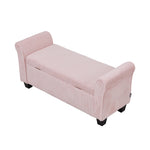 Corduroy Upholstered Storage Bench With Armrests | Pink