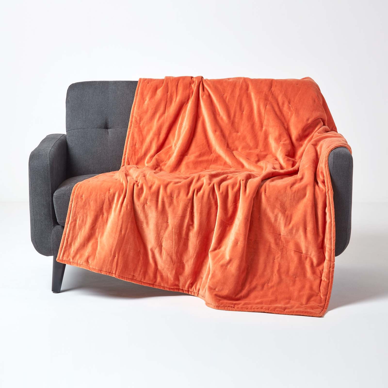 Velvet Cotton Quilted Throw | 150cm x 200cm | Burnt Orange