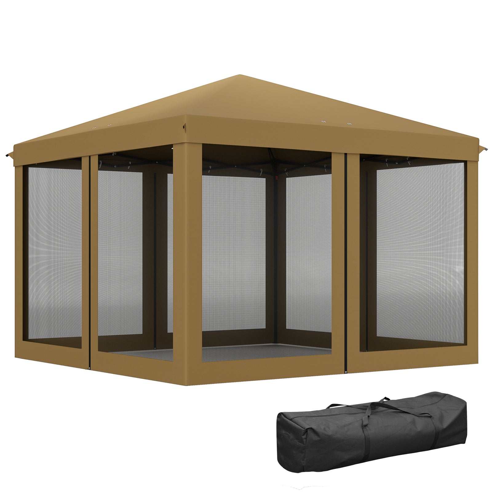 Heavy Duty Pop Up Gazebo With Removable Mesh Sidewall | Khaki