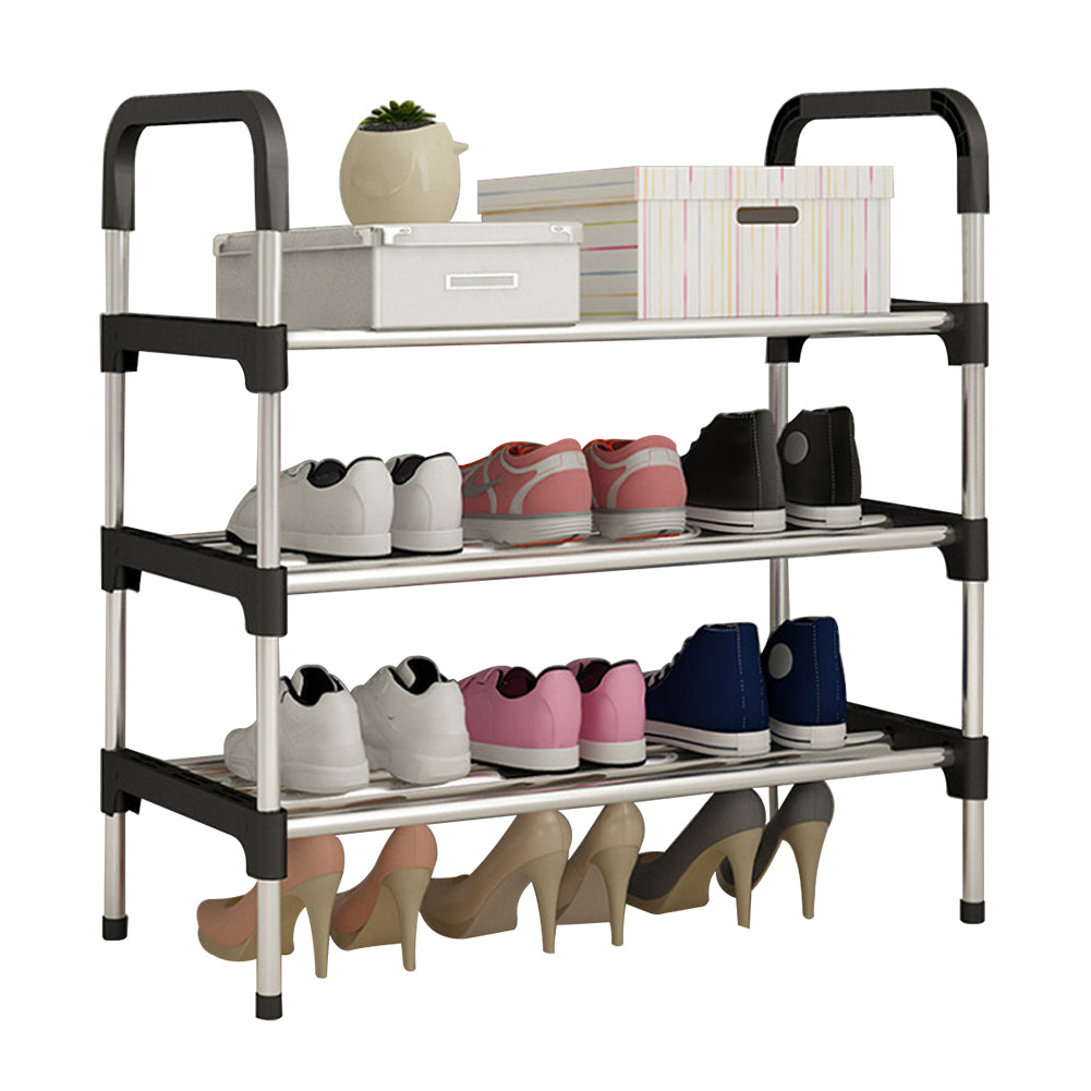 Multi Tiers Shoe Rack Organizer Stackable Space Saving Shoe Shelf | 3 | Black