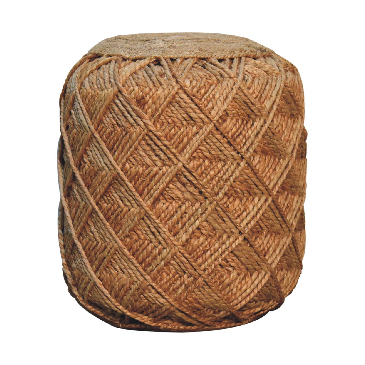 Artisan Furniture Solid Wood Jute Fiber Footstool Large Pattern
