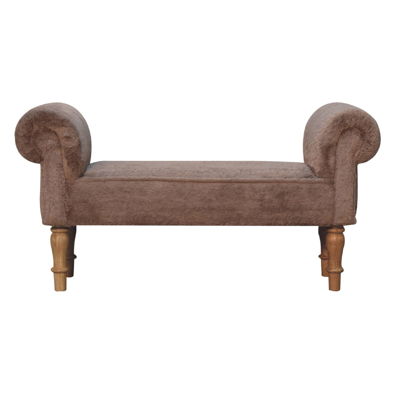 Solid Wood Mocha Faux Fur Bedroom Bench