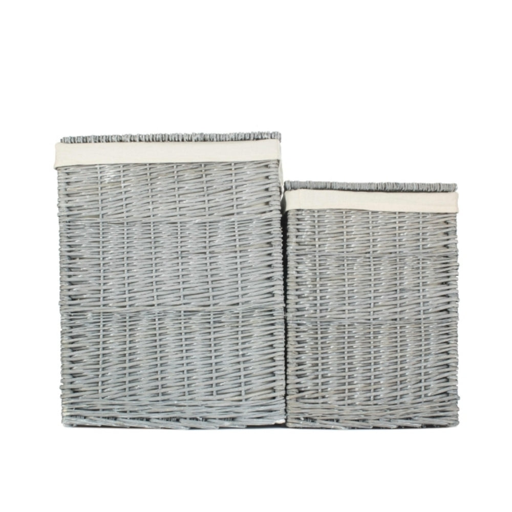 Grey Wash Square Laundry Basket With White Lining