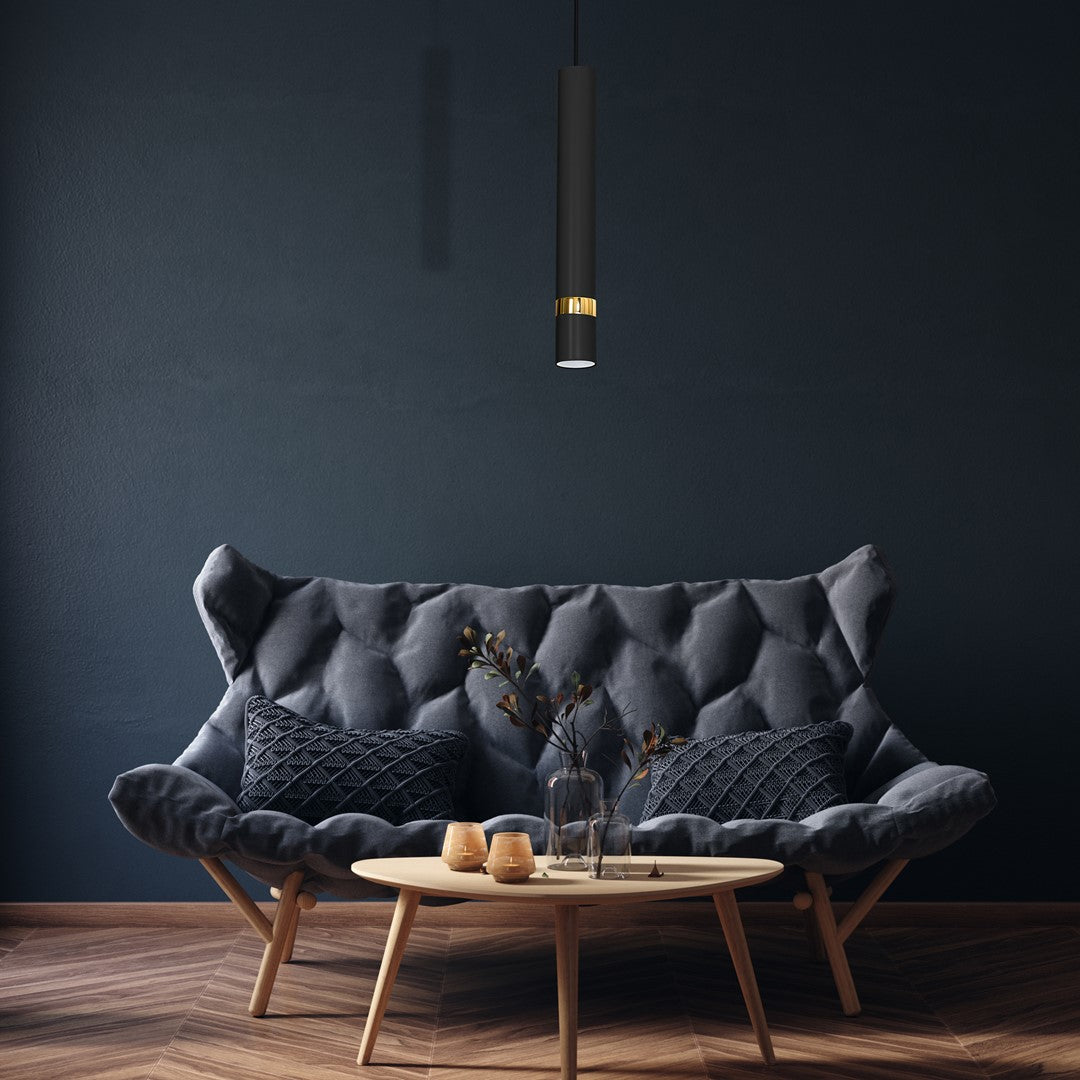 Joker Contemporary Pendant Lamp 1xgu10 Hand Made Cylindrical Style Light | Black & Gold