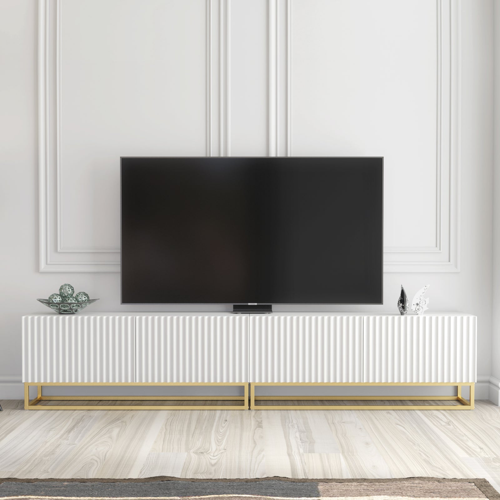 Ripple Duo Tv Unit 200cm - Fluted Design | White