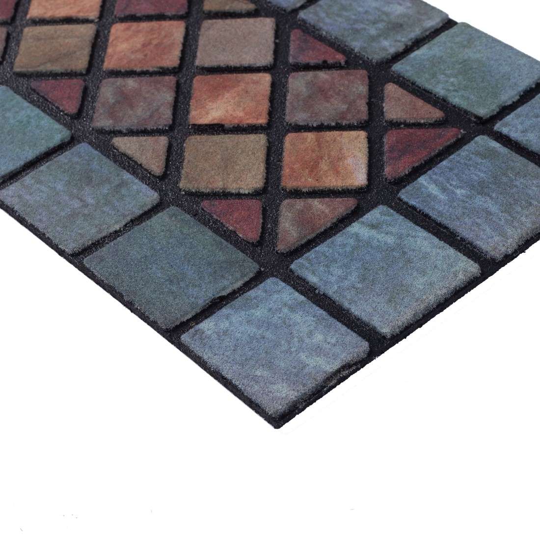 Elegant Tile Effect Narrow Step Doormat - Blue Edge | Set of 1 | Blue