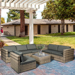 8pcs Patio Rattan Sofa Set Garden Furniture Side Table | Brown
