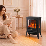 Electric Fireplace Stove With Realisric Log Flame Effect | Black