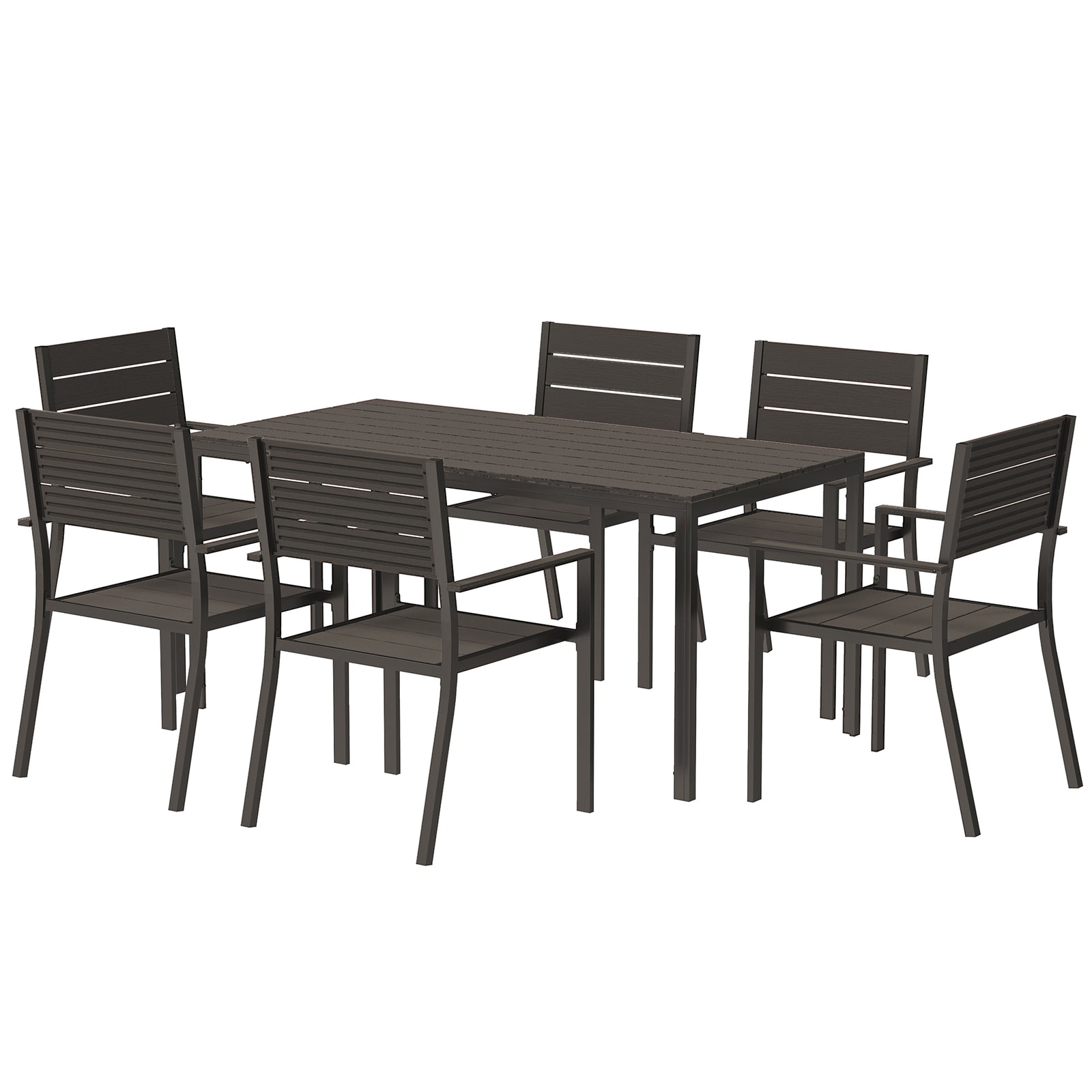 7 Piece Garden Furniture Set W/ Table And 6 Stackable Chairs