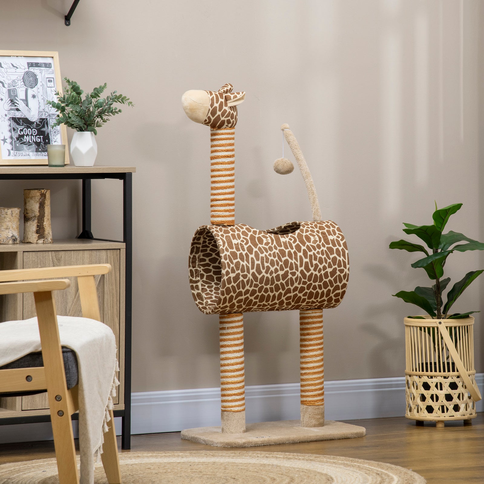 Cat Tree Cute Giraffe Kitten Play Tower W/ Scratching Posts, Tunnel, Ball