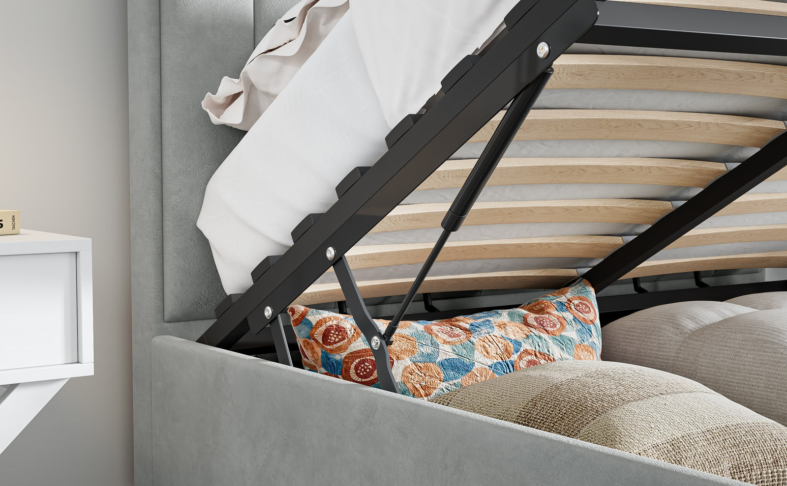 Rhodes Velvet Ottoman Bed | Double | Grey