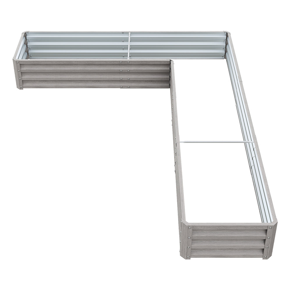 L-shaped Galvanized Steel Raised Garden Bed Raised Planter Box | Grey