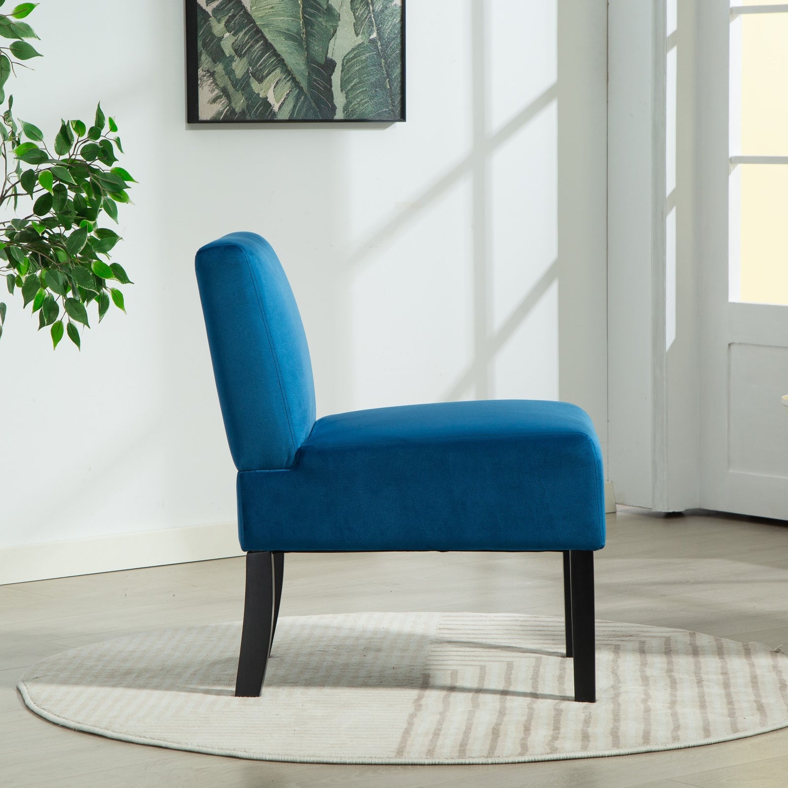 Valina Velvet Fabric Armless Accent Chair | Blue