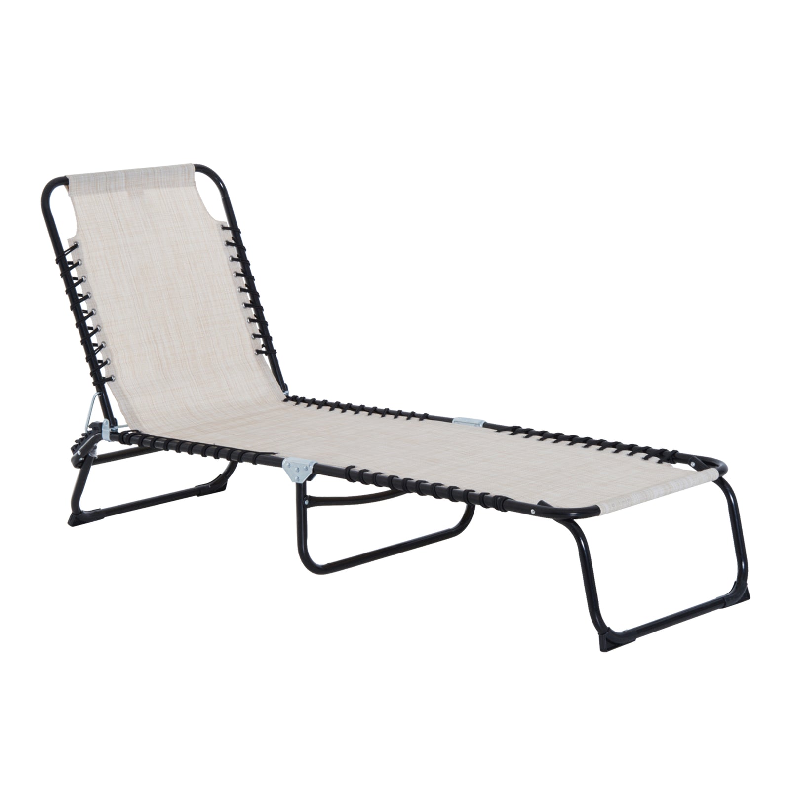 Foldable Beach Chaise Lounge 4 Adjustable Positions | Set of 1 | Cream