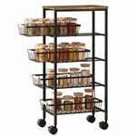 HOMCOM Metal Kitchen Trolley With Pull-out Baskets, Rustic Brown
