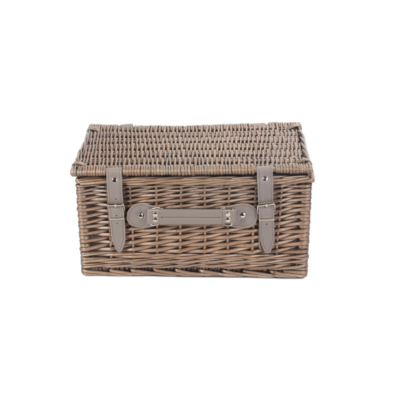 Grey Tweed Fitted Picnic Wicker Basket | 2-Person | Gray