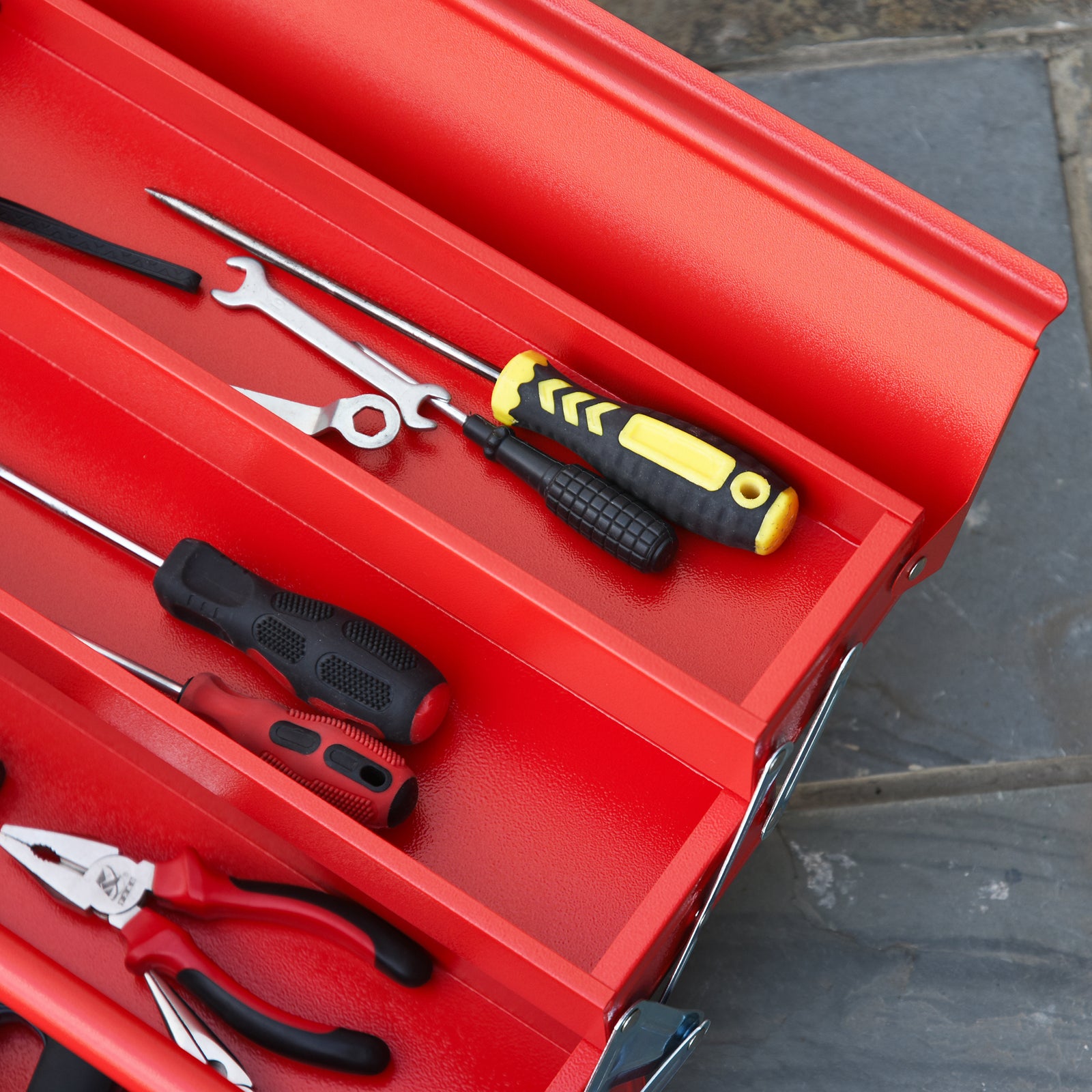 3 Tier Toolbox With 5 Trays And Handle, 56cmx20cmx34cm | Red