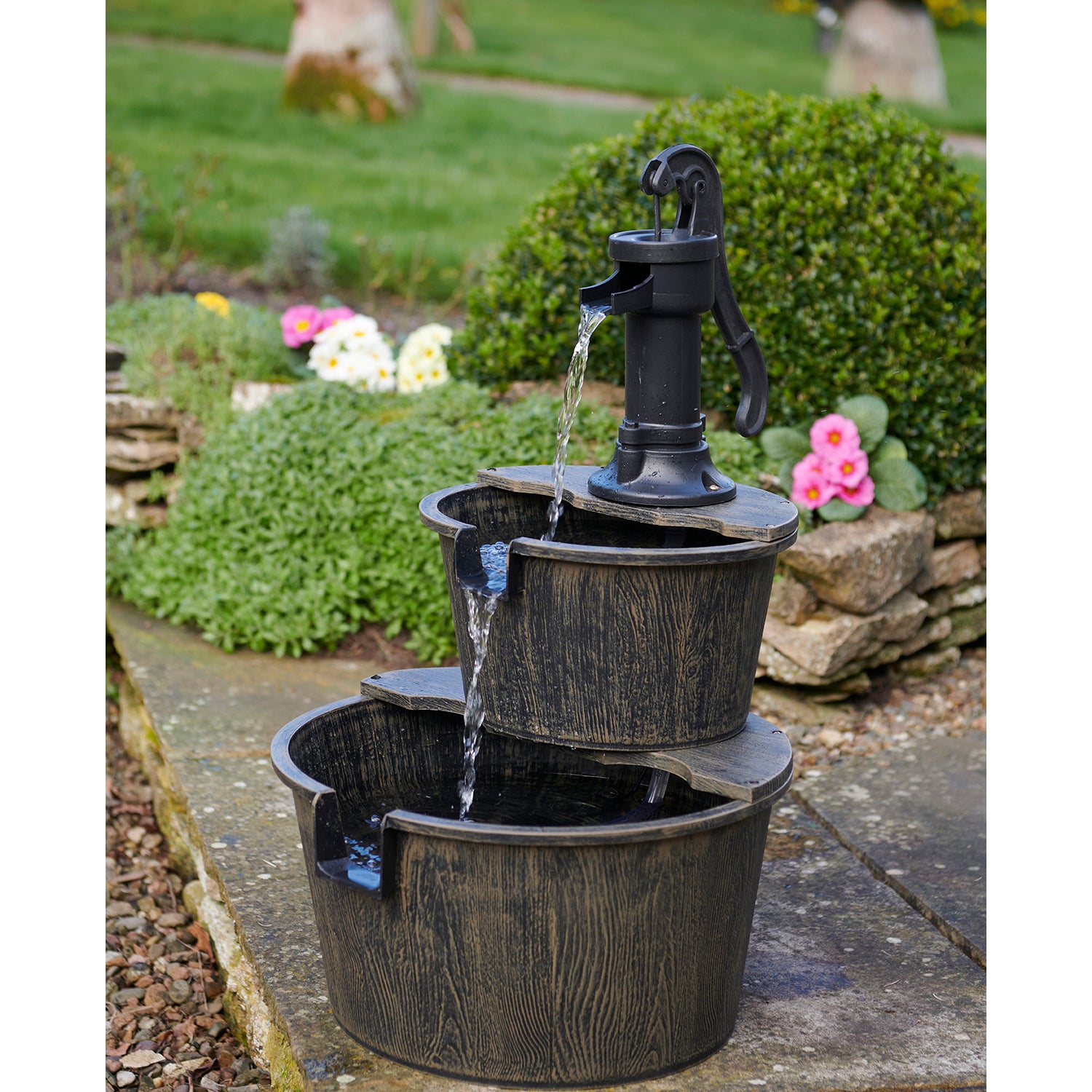 Solar Powered 2-tier Barrel Water Fountain