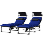 Folding Sun Loungers Set Of 2, Sun Bed With Canopy | Dark Blue