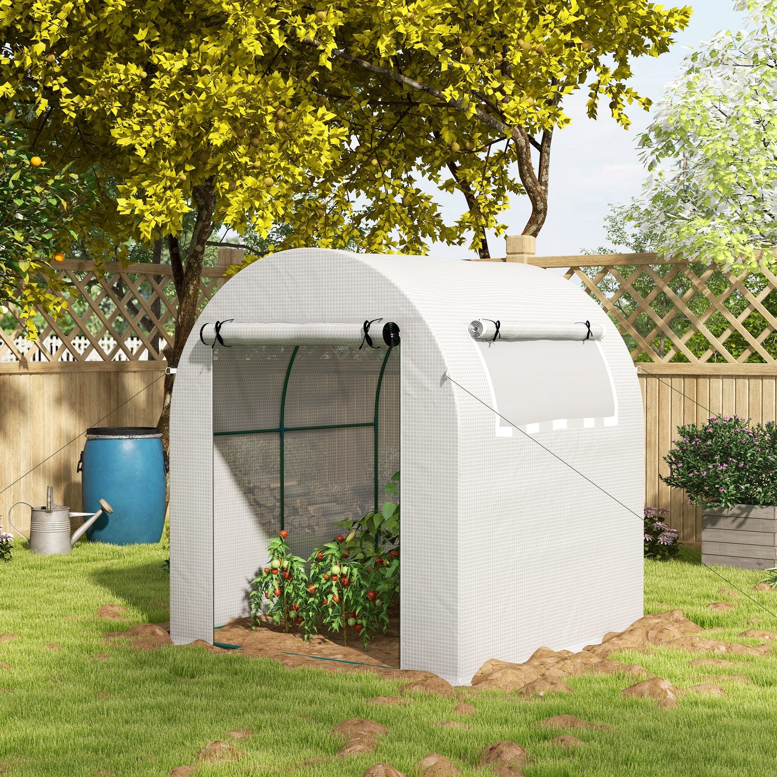 Polytunnel Greenhouse W/ Mesh Windows 1.8x1.8x2m | White