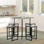 Square Bar Table Set With Stools, Concrete Effect