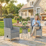 Rattan Bistro Set, Reclining Garden Chairs And Table | Light Grey