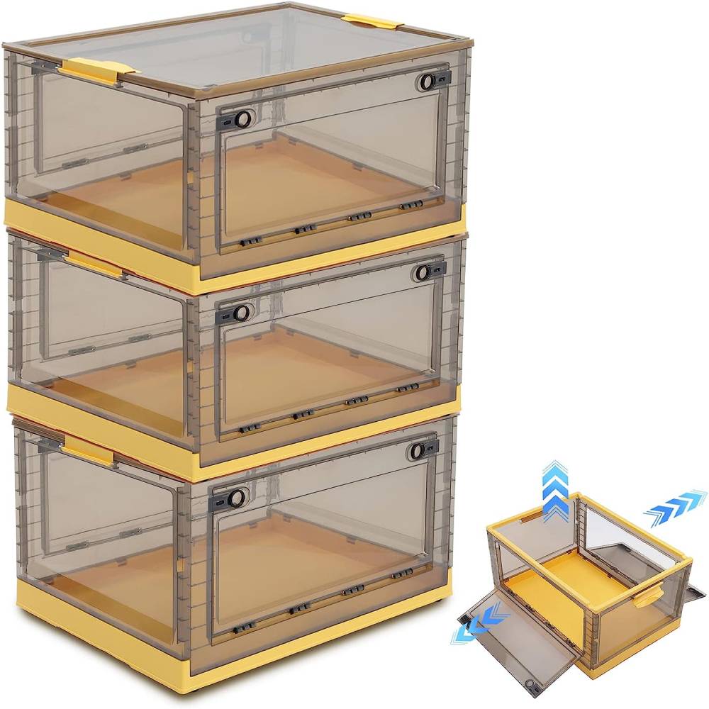 Set Of 3 Visual Folding Storage Boxes With Wheels For Home Organizer